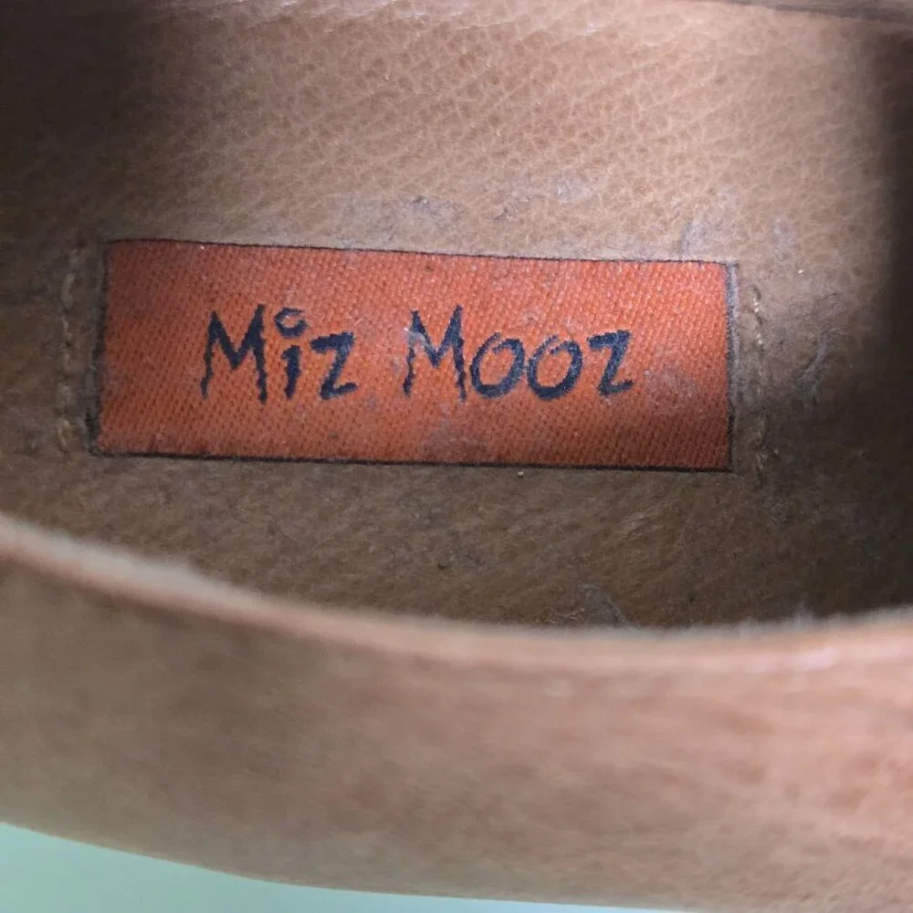 Miz Mooz Elvin Y2K Cognac Leather Lace Up Buckle Block Heel Shoe Size 7.5/8